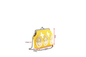 Petit sac en lin avec reliure en cuivre et trois Branches de perles de verre à paillettes, deux oiseaux brodés et bandoulière en chaîne, vente en gros - Product Image 3