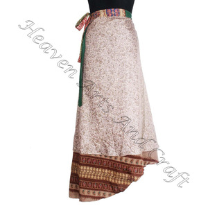 Réversible deux couches indien Vintage soie magique jupe portefeuille femmes porter Vintage soie Sari longue longueur enveloppante jupe 2 couches - Product Image 1