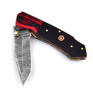 Navaja de Bolsillo Plegable de Acero de Damasco con Mango de Madera - Personalizable OEM, Multifuncional para Camping, Garantía de 3 Años, Cambio Rápido - Product Image 4