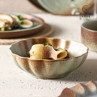 Services de table en porcelaine texturée unique, couleur brun verdâtre, cuits au four oriental, assiettes et bols durables, sans BPA, compatibles lave-vaisselle