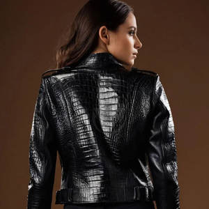 Chaqueta de Cuero con Estampado Elegante y Textura Pulida, Tejida, Transpirable, Ligera y Ecológica, Diseño para Mujer - Product Image 5