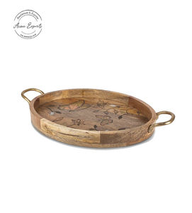 Plateau de service en bois rustique avec poignées en métal fait à la main durable parfait pour la cuisine à manger décor à la maison et le but de cadeau - Product Image 4