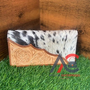 Cartera tallada a mano de piel de vaca occidental, funda de teléfono de embrague, cartera elegante, multiusos, Cartera de cuero occidental para mujer - Product Image 1