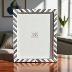 Luxury Handmade Grey White Bone Inlay for Photo <b>Frame</b> Chevron Zigzag Pattern Decorative Tabletop Customizable Home Decor - Product Image 3