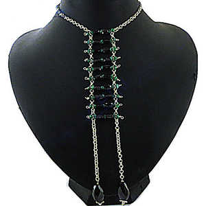 Gold Plating Chain <b>Necklace</b> Black Onyx <b>Bead</b> Bohemian Style Religious Statement Jewelry Trendy Tassel Ball Design for Gift Brass - Product Image 1