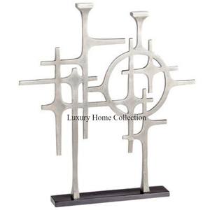 รูปปั้นทรงสามเหลี่ยมสีขาวสไตล์วินเทจพร้อมขาตั้งสีทองและฐานหินอ่อนอุปกรณ์วัตถุบนโต๊ะ - Product Image 5