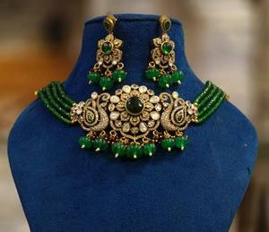 Meenakari élégant collier ras du cou de mariage indien religieux ensemble avec boucles d'oreilles-bijoux inspirés de la reine - Product Image 3