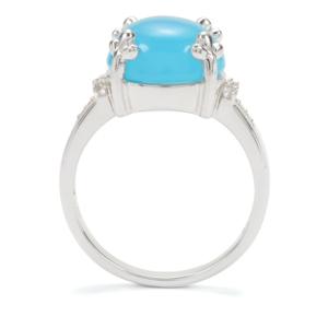 Anillo de Ágata Paraíba con Circonita Blanca, Chapado en Rodio, Plata de Ley, Corte Ovalado, 6 Quilates - Product Image 3