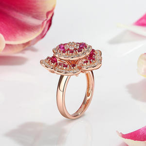 Anillo Jeulia Flowery Beauty en plata de ley con tono oro rosa y circonita - Product Image 6