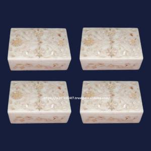 นักออกแบบอินเดียที่ดีที่สุดสินค้าแฮนด์เมดคุณภาพสูงกล่องฝังหินอ่อนสีขาวบริสุทธิ์พร้อมวัสดุแม่ของไข่มุกสำหรับกล่องเครื่องประดับ - Product Image 3
