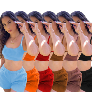 ชุดสองชิ้นกางเกงขาสั้นสีพื้นเซ็กซี่ของผู้หญิงชุดแฟชั่นสองชิ้นสำหรับกีฬากลางแจ้งแฟชั่นออกแบบได้ตามต้องการฤดูร้อน - Product Image 3