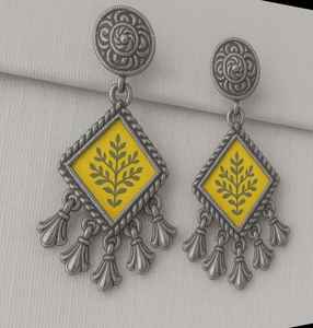 Leela Jewellers Boucles d'oreilles créatives faites à la main en argent sterling 925 Design géométrique floral Vintage Indian Fine Jewelry Bezel - Product Image 3