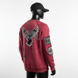 Premium 330 GSM <b>men</b> pullover sweatshirt soft fleece <b>maroon</b> with custom embroidery patches street style Basics Sweatshirts - Product Image 5