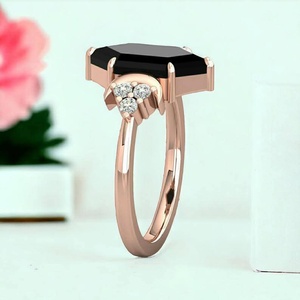 Bague hexagonale en onyx noir vintage, diamant Moissanite taillé en cerf-volant pour mariage, fiançailles, anniversaire ou cadeau de fête - Product Image 4