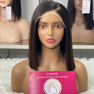 Os vietnamien droite vierge Remy coupe émoussée Bob perruques couleur naturelle en gros Double dessiné perruques 2x6 fermeture perruque - Product Image 5