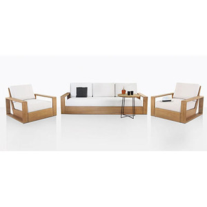 ชุดโซฟากลางแจ้งทำจากไม้สักเนื้อแข็งสีธรรมชาติพร้อมเบาะรองกันแดดสำหรับใช้ในสวนหรือโรงแรม - Product Image 1