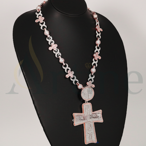 Pendentif pour homme avec chaîne en or rose et blanc 14kt avec diamants de laboratoire, design personnalisé style hip hop, entièrement glacé - Product Image 1