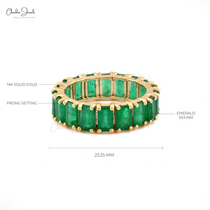 Beautiful Real <b>Emerald</b> Eternity <b>Ring</b> <b>Emerald</b> Cut Gemstone Modern <b>Band</b> 14K Yellow Gold <b>Ring</b> for Women As Wedding Anniversary Gift - Product Image 2
