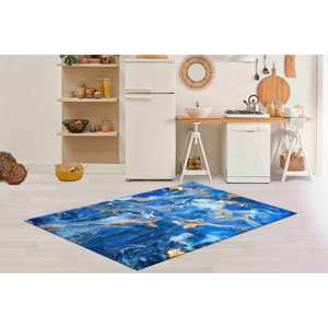 Printed <b>Rug</b>: Modern, Shimmery, Blue Marble Design,<b>Chenille</b> <b>Rug</b> - Product Image 4