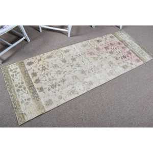 Alfombra Turca de 2.5x6.9 pies (77x210 cm), Ecológica, Vintage, Gris, de Lana con Parches y Base de Látex - Product Image 2