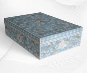 Precio al por mayor de fábrica, caja de incrustaciones de hueso decorativa hecha a mano india, caja de regalo de resina con incrustaciones de hueso, caja de incrustaciones de hueso de joyería decorativa - Product Image 1