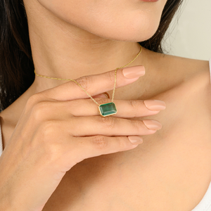 Joyería fina de oro personalizada, collar de cadena de piedra única esmeralda de piedras preciosas naturales para mujer, regalo de cumpleaños para ella - Product Image 2