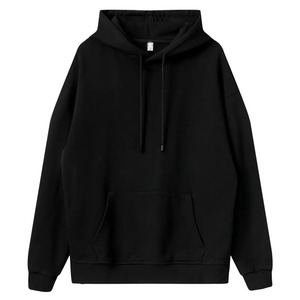 Pull à capuche thermique pour homme 100% coton noir épais teint uni pour la saison d'hiver - Product Image 1