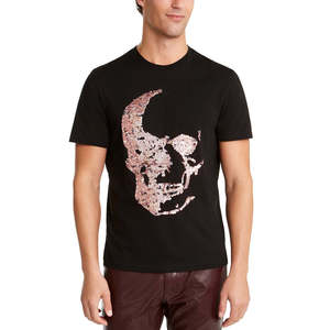 T-shirt INC International Concepts da uomo slim fit con teschio di paillettes, 100% cotone, nero, taglia M, motivo animato 3D - Product Image 1