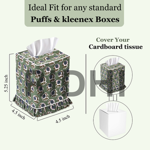 Boîte à mouchoirs en tissu écologique classique à imprimé à volants vert basilic Ridhi, décoration indienne carrée pour la maison, l'hôtel, la chambre à coucher - Product Image 3