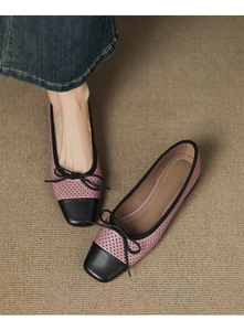 Bailarinas de cuero genuino púrpura para mujer, cómodas bailarinas de punta cuadrada para mujer con lazo, zapatos de oficina para mujer para el trabajo - Product Image 2