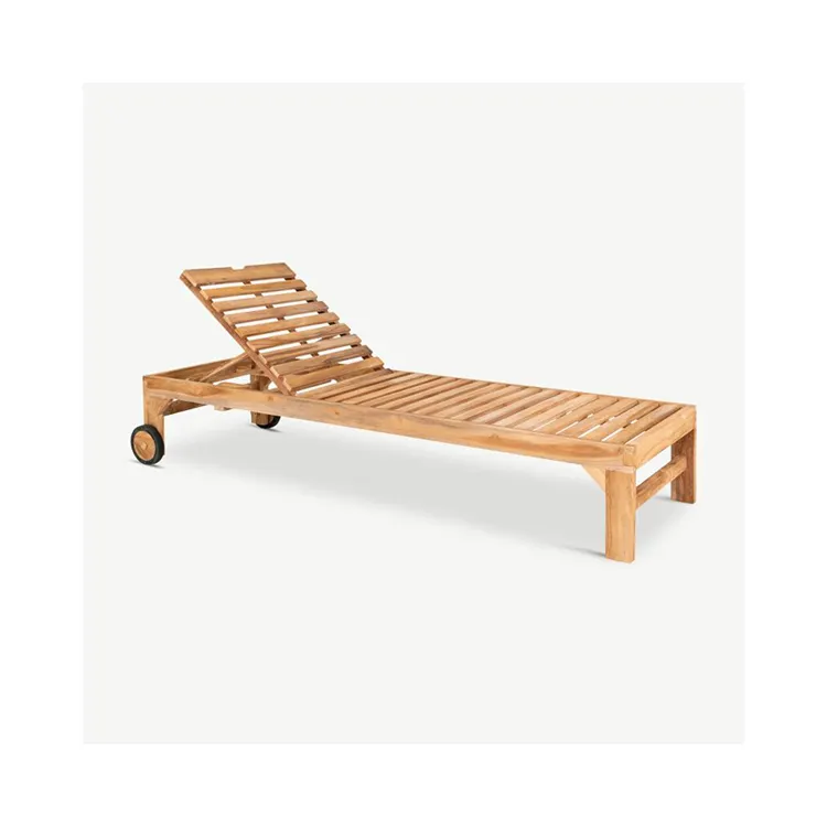 Great Quality Akosia Provide Lumbar Support Comfortable Seat Folding Natural Teak Sun Lounger With Wheels