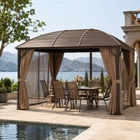 Gazebo en aluminium 3x4M avec toit rigide FLD3092, toit incurvé, pavillon de jardin extérieur avec rideaux et moustiquaire pour hôtel, complexe hôtelier, villa