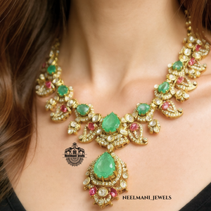 Green Pink Gemstone Ensemble Necklace Classic Gold-Plated White Rose Gold with Zircon Diamond Main Stones for Wedding Party Gift - Product Image 4