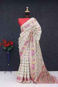 Sari de seda Kanjivaram de diseño exclusivo con blusa elegante, estilo étnico, moderno, indio, modesto, para fiestas, para mujer. - Product Image 6