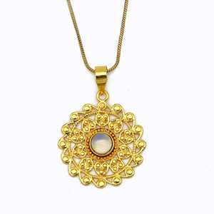 Hot Selling Moonstone Pendant Ethnic Brass Necklace For Women 18k Gold Plated Tribal Floral Mandala Charm Wholesale/OEM/ODM - Product Image 1