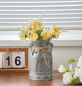 Galvanized Milk Can, Farmhouse Decorative Flower Pitcher Vase, Rustic French Country Metal Jug for Flowers - Product Image 3