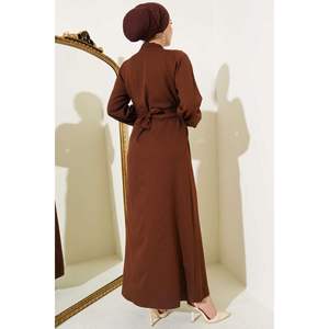 Robe String Demi-Bouton à Col Marron - Product Image 2