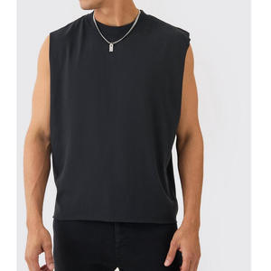 Venta al por mayor personalizado negro de gran tamaño Boxy cuello extendido camiseta sin mangas último estilo de alta calidad de marca de los hombres de exportación de productos - Product Image 1