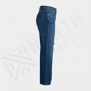 Pantalones Vaqueros de Pierna Ancha de Cintura Alta Estilo Retro para Mujer, Corte Regular con Frente Plano, Pantalones Casuales Sexys con Rasgaduras, Estilos al por Mayor - Product Image 3