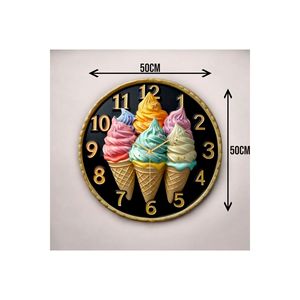Horloge murale en bois silencieuse de 50cm avec cadeau à motifs d'impression de couleur de conception en relief de crème glacée - Product Image 3