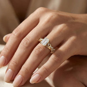 Bague en diamant de laboratoire certifié GIA, or massif 14 carats, coupe émeraude, alliance de fiançailles pour femmes, couleur DEF, clarté VS VVS - Product Image 4