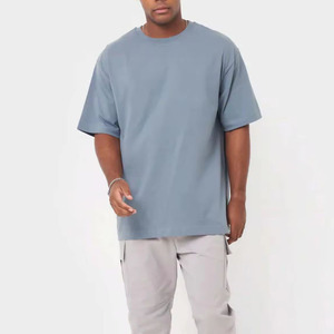 เสื้อยืดผู้ชายทรงหลวมโอเวอร์ไซส์ผ้าคอตตอนสไตล์สตรีทแวร์ผ้าฝ้าย100% สีฟ้าชนวนโลโก้ที่กำหนดเองขายส่ง - Product Image 2