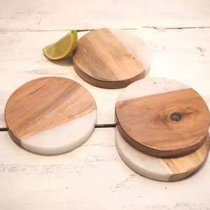 ตกแต่งอีพอกซีเรซินและไม้ชากระทะครัว Drinkware ถ้วยจานรองแก้วสําหรับบ้านหรูโรงแรมร้านอาหารบนโต๊ะอาหารใช้จานรองแก้ว - Product Image 6