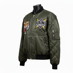 Chaqueta Bomber verde oliva para mujer, 250GSM, mangas acolchadas de satén, parche con logotipo bordado personalizado, diseño de Tigre, chaquetas Bomber para mujer - Product Image 4
