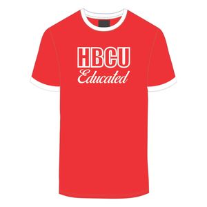 HBCU hombres educados Chenille contraste Trim Ringer camiseta roja con letras bordadas blancas ropa universitaria de algodón suave - Product Image 2