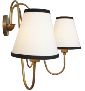 3-<b>Light</b> Linen Shade Raw Brass Wall <b>Sconce</b> with Black Fabric Shades Handmade Brass Wall Lamp - Product Image 2