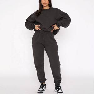 ชุดวอร์มผู้หญิงแขนยาวแบบดีไซเนอร์สำหรับฤดูหนาวกางเกงเอวลอยทำจากโพลีเอสเตอร์ระบายอากาศได้ดีโลโก้สีทึบขนาดพิเศษ - Product Image 2