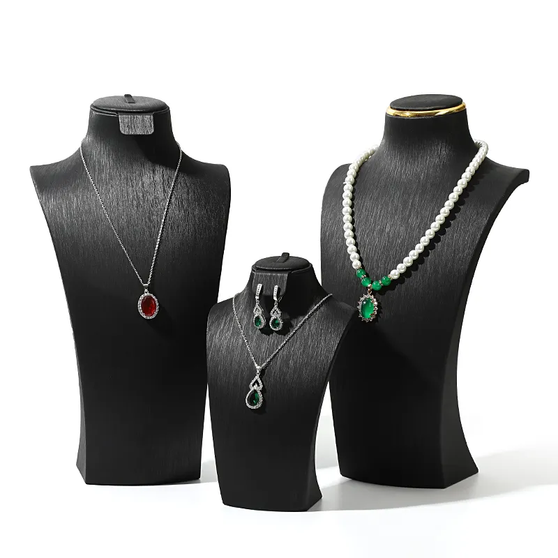 WEIMEI Colar de couro PU preto com logotipo personalizado, adereços de exibição para colar, joia e pingente, modelo de retrato de pescoço