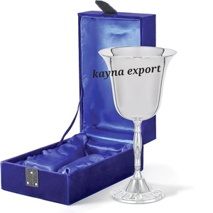 Kiddush Cup Glass Silver Decorativo David Star Diseño grabado Silver Metal Wine Goblet Proveedor - Product Image 2