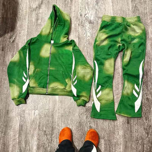 Vente en gros de vêtements de rue nouveau design de survêtements évasés pour hommes meilleure vente à chaud impression bouffante personnalisée broderie à capuche dégradée - Product Image 5